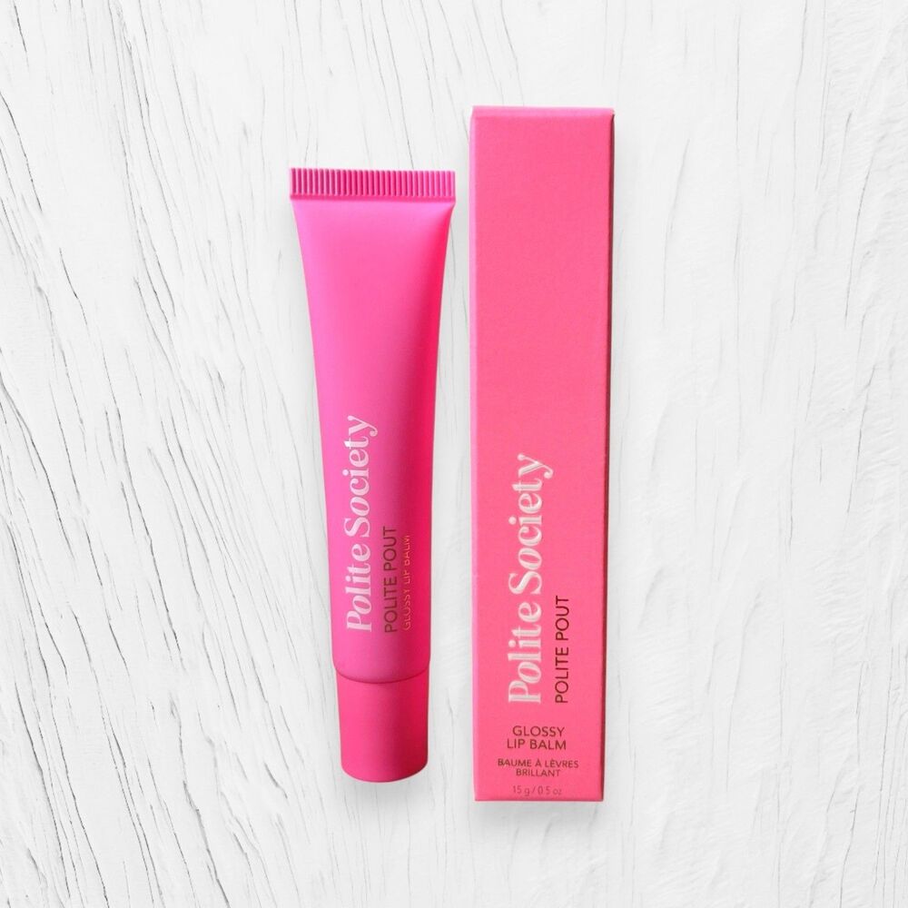 Polite Society Polite Pout Glossy Lip Balm Jelly Bean Pink Gloss 0.5 oz NIB